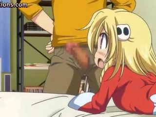 Vyhublý anime blondýnka bere velký putz