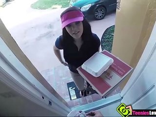 Pizza delivery mistress Kimber Woods gets paid to get fucked by her customer