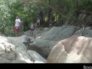 Amateur teen diva working her lusty twat by a waterfall